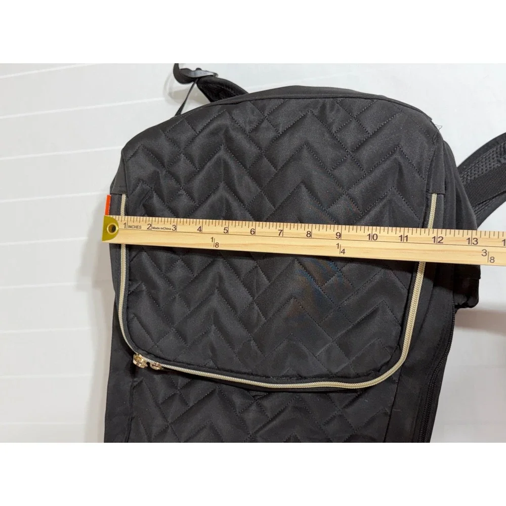 Fisher Price Diaper Bag Backpack Black QuiltedChevron Gold Hardware Multi-Pocket